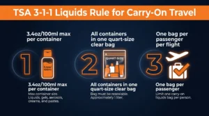 TSA 3-1-1 liquids rule infographic for carry-on travel packing tips