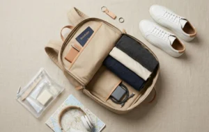 minimalist packing essentials for solo travelers including passport clothes power bank shoes toiletries