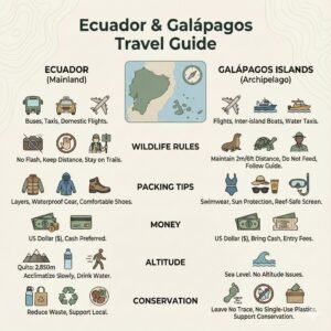 ecuador and galapagos local travel tips infographic for first-time travelers