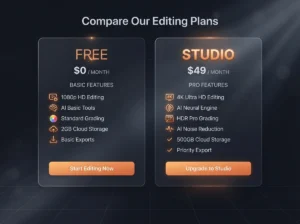 DaVinci Resolve Free vs Studio comparison chart 2026 showing feature differences for students