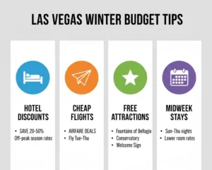 Las Vegas winter travel tips – infographic of budget travel tips and cost savings