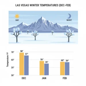 Las Vegas winter travel tips – infographic of temperatures, snow, and climateCaption: Winter weather guide for Las Vegas travelers