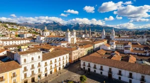 Quito Ecuador historic colonial old town with Andes mountain backdrop for Ecuador local travel tips