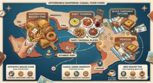 Affordable food in Santorini including gyros, bakeries, and local tavernas