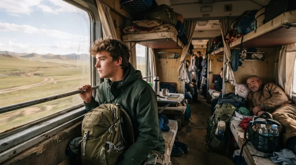 Trans-Mongolian railway train interior for student backpacker route 2026