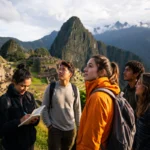 Group of students at South American archaeological ruins for educational student trips to South America