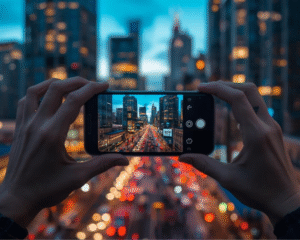 Traveler taking a photo of a city skyline and architecture — travel photography tips