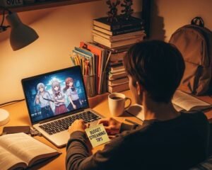 Student watching Crunchyroll anime on laptop with budget streaming tips for 2026