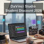 Student using DaVinci Resolve on laptop, representing DaVinci Studio student discount 2026 for video editing education