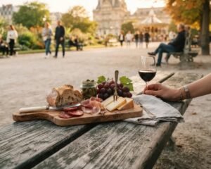 Budget charcuterie board picnic for student travel in a European city park