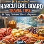 Travel-friendly charcuterie board travel tips featuring cured meats, aged cheeses, crackers, dried fruits, and olives, perfectly packed for road trips, flights, and hotel stays.